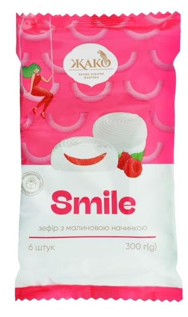 Jako Zefir Smile With Raspberry Filling Marshmallow 10.58 oz / 300 gr Product of Ukraine (1 Pack)