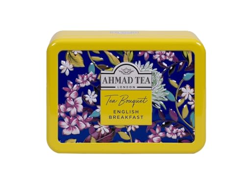 Ahmad Tea Floral Tea Tin Gift, Yellow Caddy, English Breakfast, 10 Tea Bags