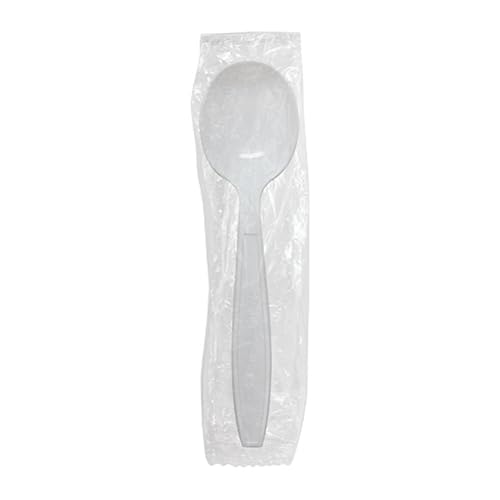 Karat [5.6" - 1000 pcs] White Individually Wrapped Plastic Heavy-Weight Disposable Soup Spoon, White (U3522W)