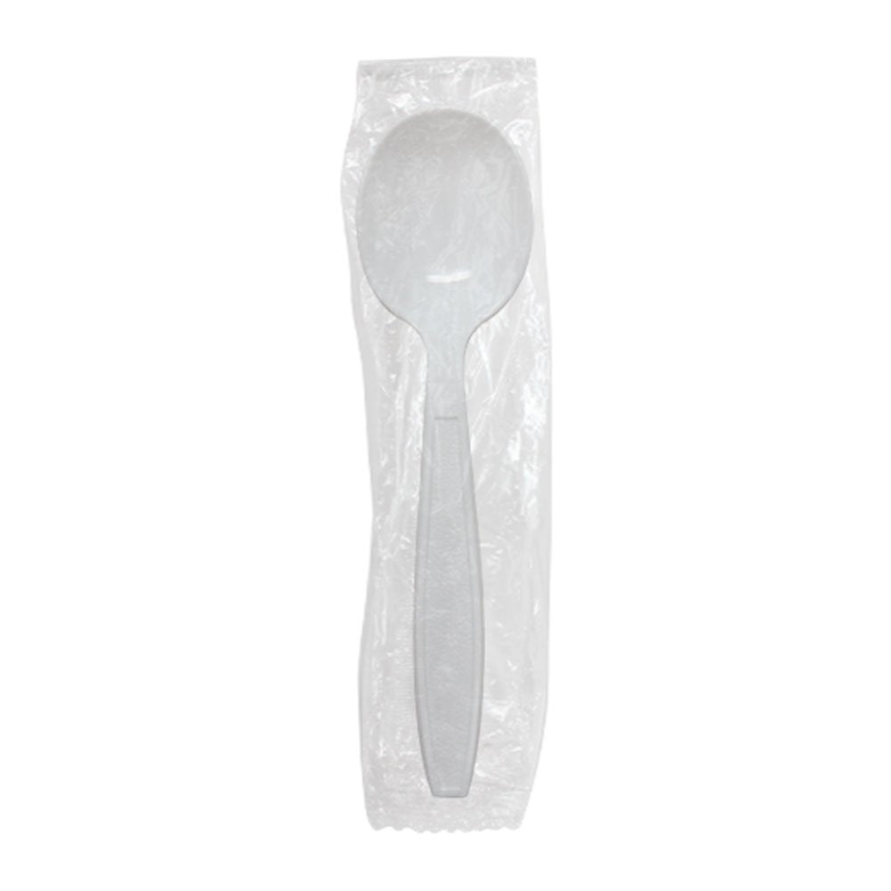 Karat [5.6" - 1000 pcs] White Individually Wrapped Plastic Heavy-Weight Disposable Soup Spoon, White (U3522W)
