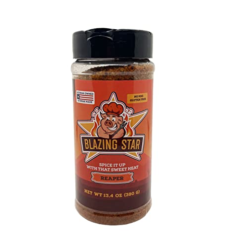 Blazing Star Reaper Rub - Balanced Sweet Heat Seasoning with Carolina Reaper Peppers - Perfect BBQ Rub for Ribs, Wings, Chicken, Pork, and Even Fruit
