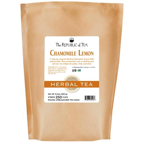 The Republic of Tea Chamomile Lemon Herbal Tea Bulk, 250 Tea Bags, Caffeine-Free Tea With Valerian Root