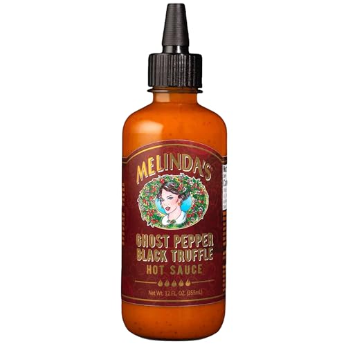 Melinda's Ghost Pepper Black Truffle Hot Sauce - Gourmet Ghost Pepper Hot Sauce with Italian Black Truffle Perfect for Fries, Wings, Eggs, Pizza