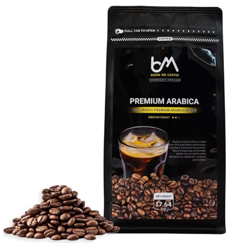 Buon Me Coffee Premium Arabica Whole Bean, 100% Original Arabica Coffee Beans Medium Roast, Vietnamese Coffee, Strong Flavor for Espresso 17.6oz Bag