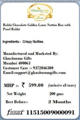 Ghasitaram Gifts Rakhi Gifts for Brothers Rakhi Chocolate Golden Lazer Nutties Box with Pearl Rakhi