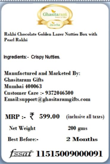 Ghasitaram Gifts Rakhi Gifts for Brothers Rakhi Chocolate Golden Lazer Nutties Box with Pearl Rakhi