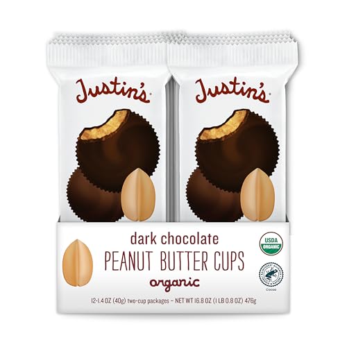 JUSTIN'S Organic Dark Chocolate Peanut Butter Cups, 12 Pack (2 cups each)