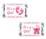 60 Pink Its a Girl Baby Shower Miniatures Candy Bar Wrapper, Baby Shower Miniatures Candy Bar Stickers