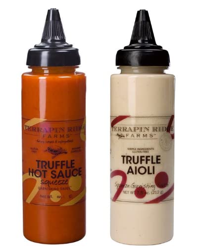 Terrapin Ridge Farms Gourmet Truffle Hot Sauce and Truffle Aioli Garnishing Sauce Set (2 Squeeze Bottles)