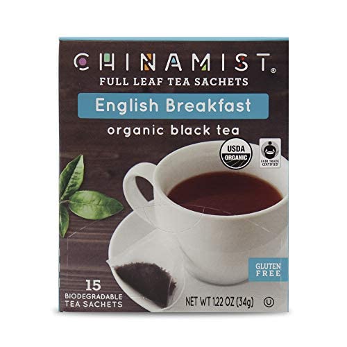 CHINAMIST English Breakfast Full Leaf Black Tea Sachets - Biodegradable, USDA Organic, Fair Trade Certified, Gluten-Free - 15 Count