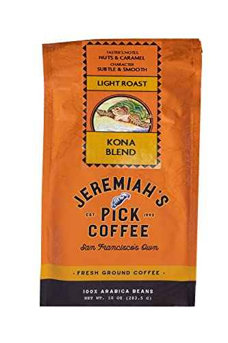Jeremiah's Pick Coffee Kona Blend Ground Coffee, 10 Ounce Bag
