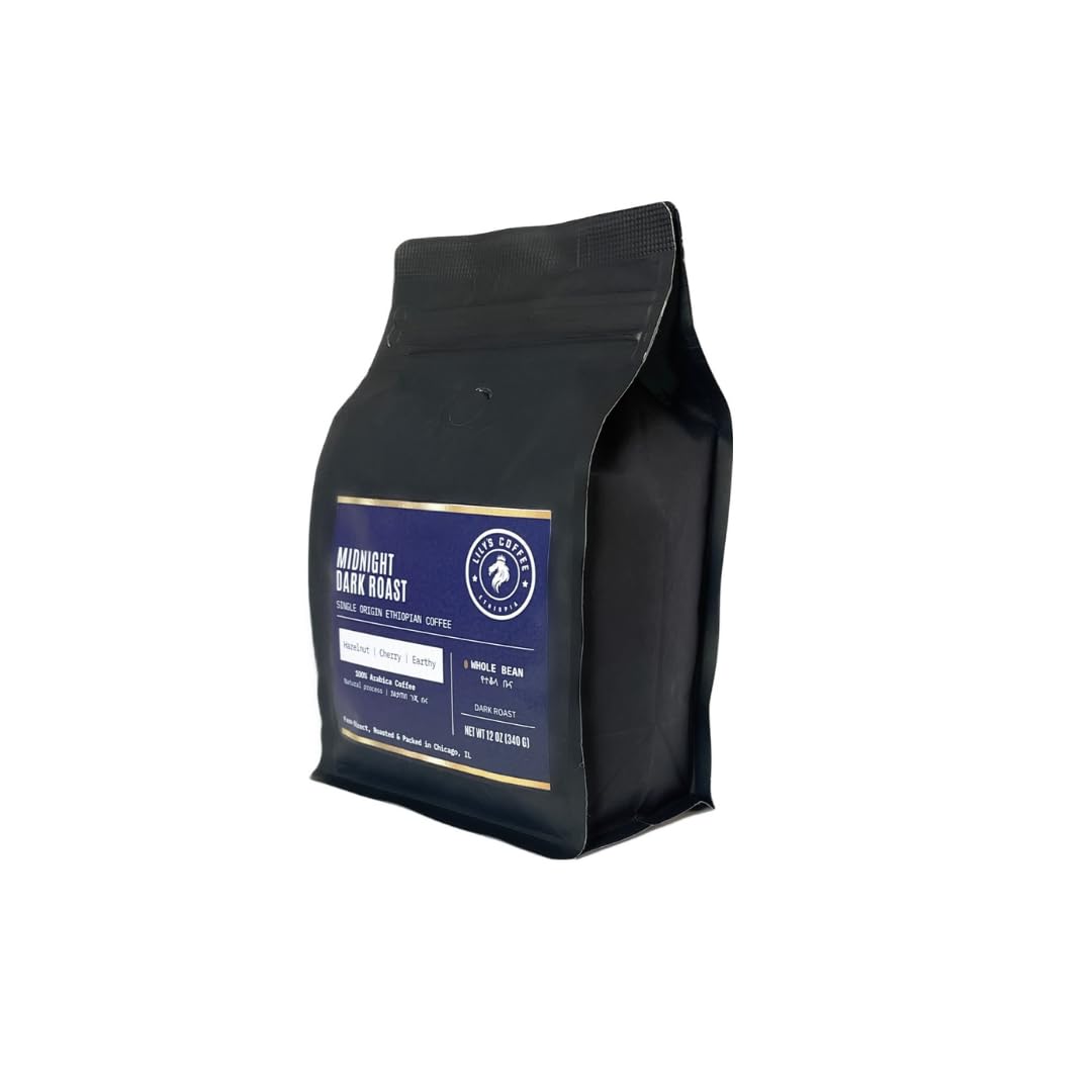 Lily’s Coffee, Ethiopian Specialty Coffee, Whole Bean, Single-Origin, 100% Arabica Beans, 12oz Bag (Midnight Dark Roast)