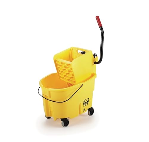 Rubbermaid Commercial Products WaveBrake 26 Qt. Side-Press Mop Bucket and Wringer Combo on Wheels, Yellow, for Professional/Industrial/Business
