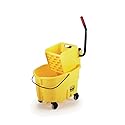 Rubbermaid Commercial Products WaveBrake 26 Qt. Side-Press Mop Bucket and Wringer Combo on Wheels, Yellow, for Professional/Industrial/Business