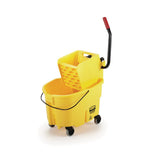 Rubbermaid Commercial Products WaveBrake 26 Qt. Side-Press Mop Bucket and Wringer Combo on Wheels, Yellow, for Professional/Industrial/Business