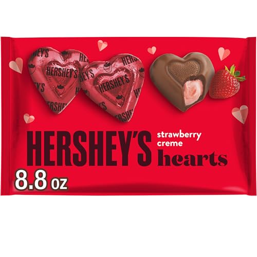 HERSHEY'S Strawberry Creme Flavored Hearts, Valentine's Candy Bag, 8.8 oz