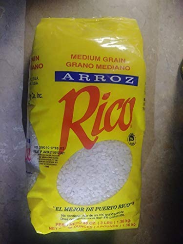 Arroz Rico, Puerto Rico's Best - #1 Medium Grain White Rice - 3 Pounds Bag - PACK OF 2
