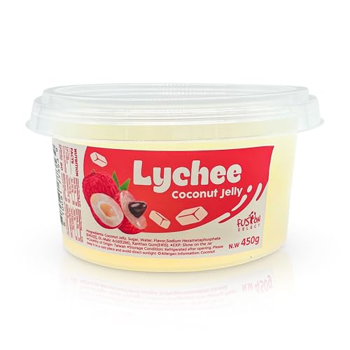Fusion Select Lychee Jelly Coconut Jelly with Fruit Flavored for Bubble Tea, Yogurt, Ice Cream, Beverage, Fruit Tea, and Snow Fluff, Dessert Toppings