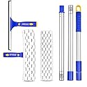 ITTAR Window Squeegee Cleaning Kit with 60 Inch Extension Pole, Glass Cleaner Tool 12" Rubber Blade & 2 Microfiber Pads, Window Washing Equipment