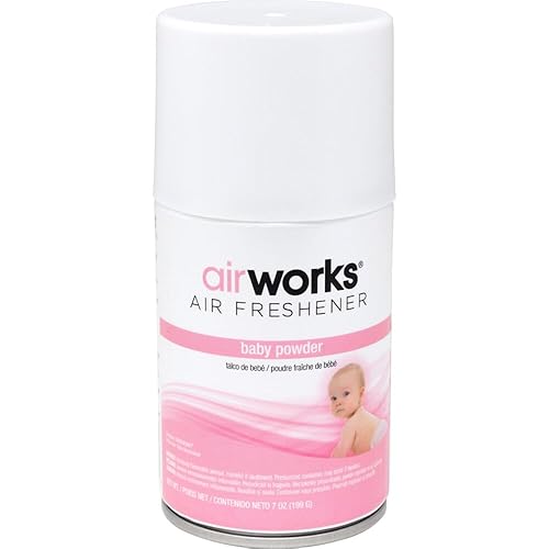 AirWorks 7oz Metered Aerosol Air Fresheners, Baby Powder, 12 Count