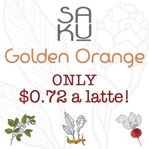 SAKU Tea, Golden Orange Turmeric Latte Blend, Super Food Latte, 3oz Bag