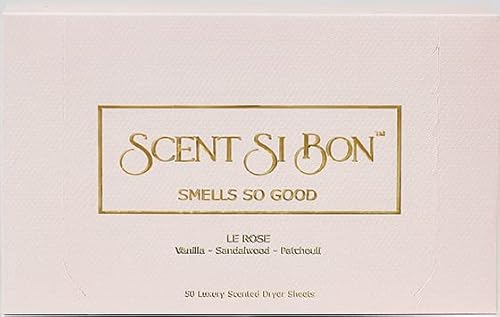 Scent Si Bon Luxury Scented Dryer Sheets, 50 Sheets, Le Rose Scent With Vanilla, Sandalwood, Patchouli, Fragrant Clothing Freshener, Fabric Softener