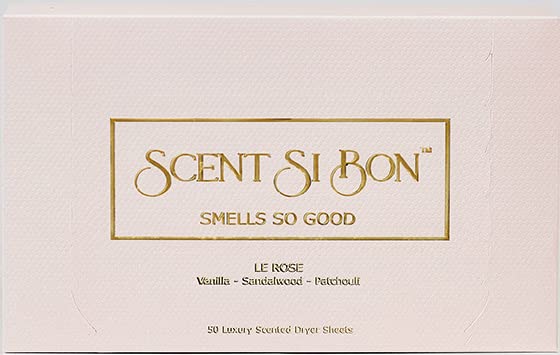 Scent Si Bon Luxury Scented Dryer Sheets, 50 Sheets, Le Rose Scent With Vanilla, Sandalwood, Patchouli, Fragrant Clothing Freshener, Fabric Softener