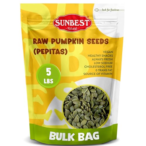 Sunbest Natural Raw Pumpkin Seeds, 5 lbs - Unsalted & Shelled - Bulk Bag, Whole Pepitas, Pumpkin Seeds to Eat - For Snacking, Baking & Topping - Rich