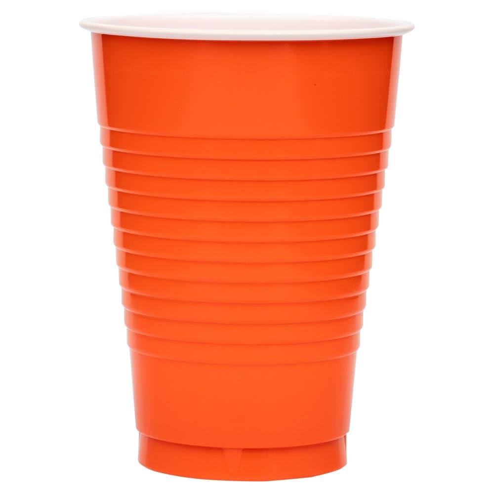 JAM Paper Bulk Plastic Party Cups - 12 oz - Orange - 200 Glasses/Box