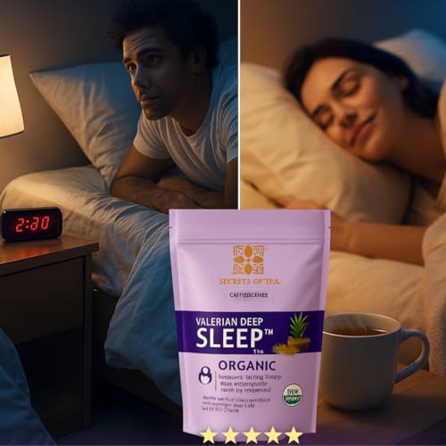 Secrets Of Tea Valerian Sleep Tea - Natural USDA Organic Caffeine-Free Tea- Herbal Tea for Sleep and Relaxation with Lavender, Chamomile and Lemon