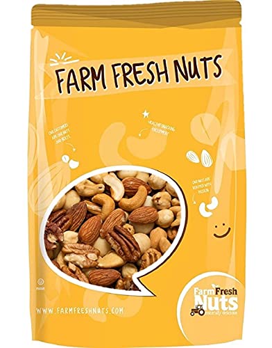 Deluxe Mixed Nuts Raw Natural Unsalted (No Shell) - Compares To Organic Almonds, Walnuts, Cashews, Filberts & Pecans Mix By Farm Fresh Nuts (2 Lb.)