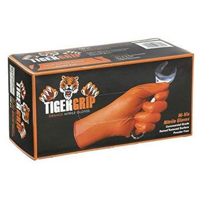 Tiger Grip Diamond Textured Nitrile Gloves, Hi Vis Orange, 7mil, Powder & Latex Free, Waterproof, Cut Resistant, Disposable, Mechanic, Large, 1000