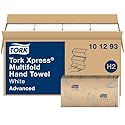 Tork Xpress Soft Multifold Hand Towel White with Grey Leaf Print, Absorbent, 189 Towels Per Pack, 16 Packs, Fits H2 Towel Dispensers