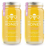 Bee Harmony Raw Clover Honey, 12 OZ (Pack of 2 Jars), Made in the USA
