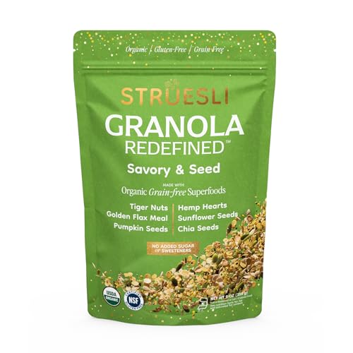 Struesli Savory & Seed Organic Granola, Nut, Grain & Gluten Free, Healthy Snacks with Pumpkin, Sunflower & Chia Seeds, Hemp Hearts, Flax, Tiger Nuts