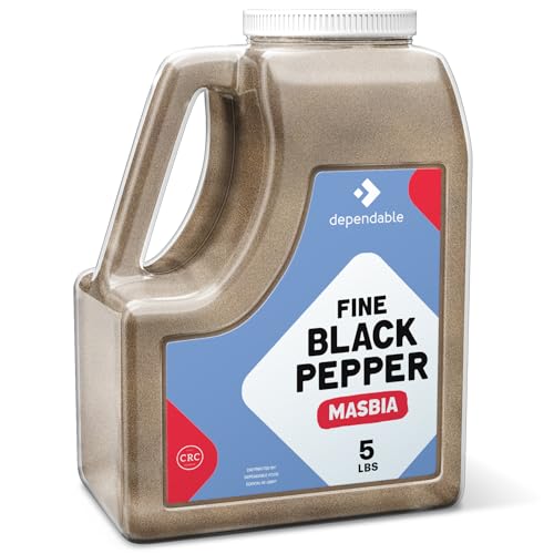 Dependable Food Fine Ground Black Pepper - 5 Lb. Jar - Bulk, Kosher, Black Pepper Ground - 60 Mesh - Fine Black Pepper Seasoning for Chefs