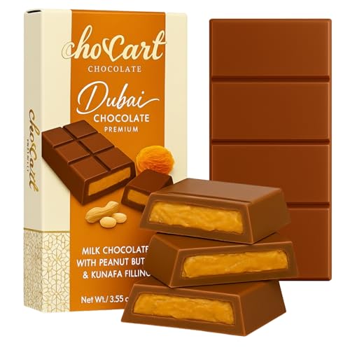 ChocCart Dubai Chocolate - Premium Middle Eastern Gourmet Chocolate | Authentic Dessert Imported from UAE (95g / 3.35 oz) | Knafeh with Peanut Butter