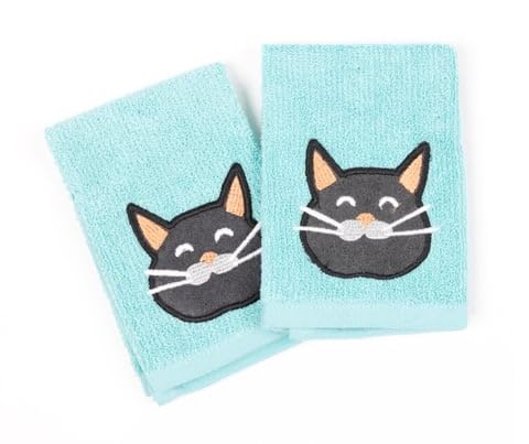 MUkitchen Cotton Dish Cloth Set with Scrubber, 12x12 in, 2 Pack (Meow)