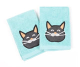 MUkitchen Cotton Dish Cloth Set with Scrubber, 12x12 in, 2 Pack (Meow)