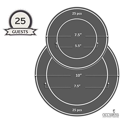 OCCASIONS 50 Piece Plastic Plates Set for 25 Guests - Premium Disposable Dinner & Dessert Plates, Elegant Party & Wedding Tableware, BPA-Free, 10"