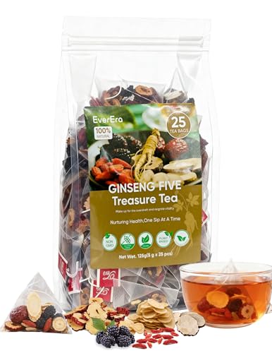 EverEra Ginseng Five Treasures Kidney Tea, Natural Organic Chinese Herbal Tea Bags for Men & Women, Kidney Cleanse Detox Tea with 5 Ingredients
