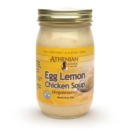 Athenian Foods Egg Lemon Chickn Soup with Rice | Avgolemono | All Natural 16oz Jar Greek Soup