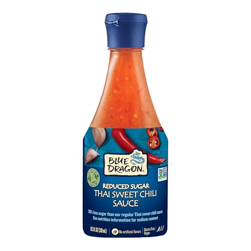 Blue Dragon Reduced Sugar Thai Sweet Chili Sauce - 10.5oz (Pack of 1) - 30% Less Sugar - No Artificial Flavors - Made with Red Chilies & Garlic
