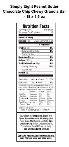 Junkless Chewy Granola Bars, Chocolate Chip, 1.5 oz., 18 Bars