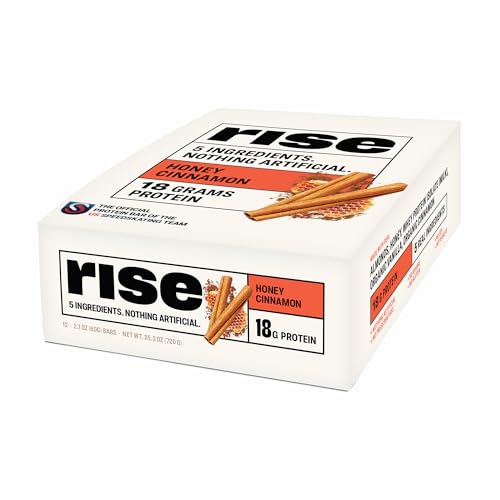 Rise Whey Protein Bars - Honey Cinnamon | Breakfast Bar & Protein Snack 18g Protein 4g Fiber Just 5 Whole Food Ingredients Gluten-Free Soy Free