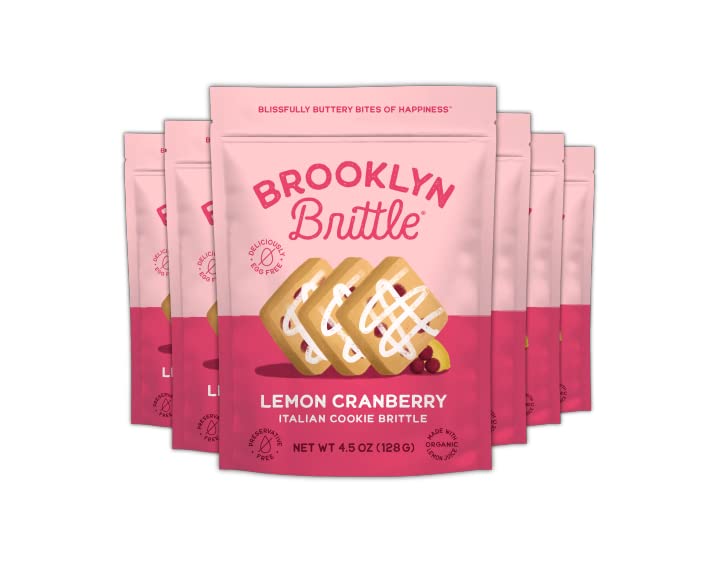 Brooklyn Brittle Lemon Cranberry Italian Cookie Brittle - Light, Crunchy & Refreshing Gourmet Snack - Sweet & Tart Baked Treats - Perfect for Tea
