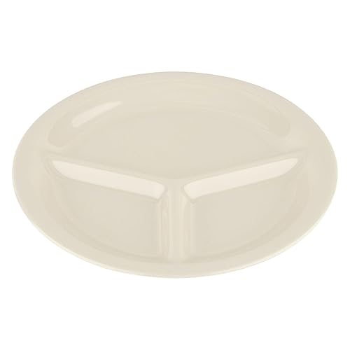 G.E.T. CP-10-DI Heavy-Duty 3-Compartment Divided Plastic Plates, 10.25", Diamond Ivory (Set of 12)
