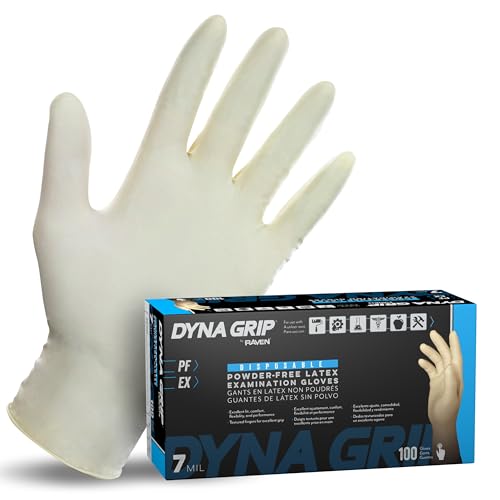 SAS Safety 650-1003 Dyna Grip Powder-Free Premium Latex Disposable Gloves, 7 Mil, Large, 100 Count , White