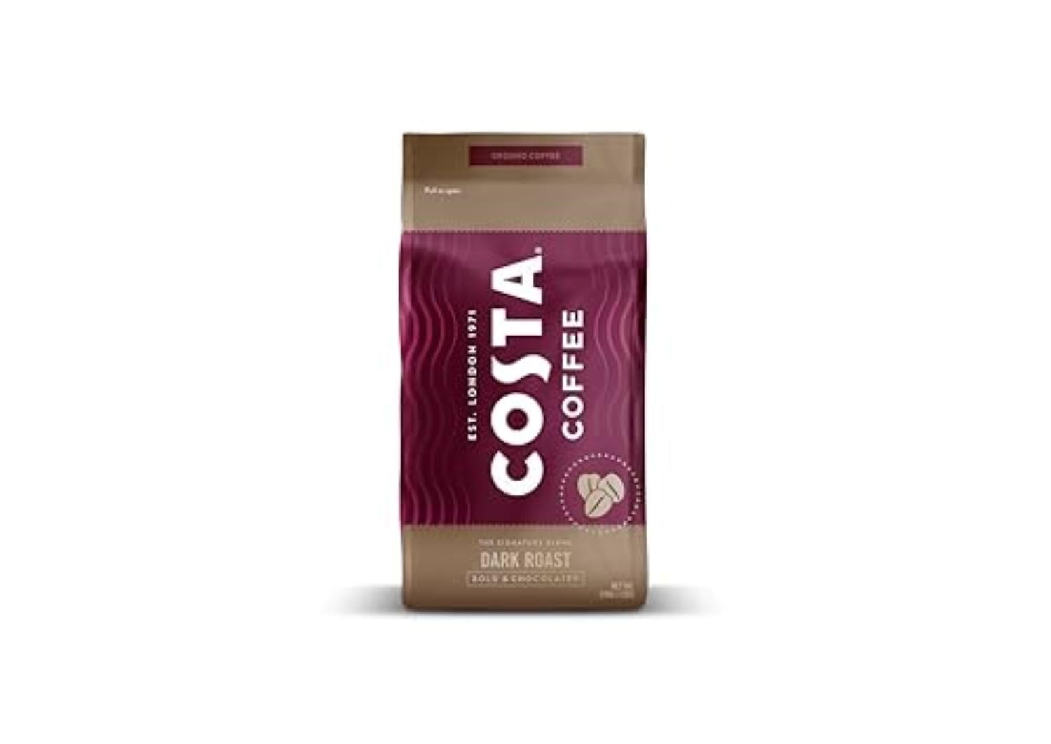 Costa Coffee Ground Dark Roast Coffee, Bold & Chocolatey 12 Oz Bag, Perfect for Drip, French Press & Pourover, The Finest Slow Roasted 100% Arabica
