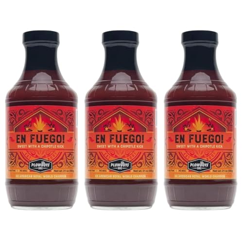 Plowboys En Fuego BBQ Sauce - Sweet & Spicy Competition Barbecue Sauce - Award-Winning KCBS Sauce for Chicken, Ribs, Pork & Beef (En Fuego, Pack of 3)